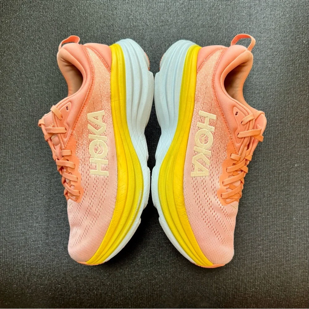 HOKA ONE ONE Bondi 8 Women’s Athletic Running Sneakers Orange and Yellow Sz 9.5 - Picture 3 of 10